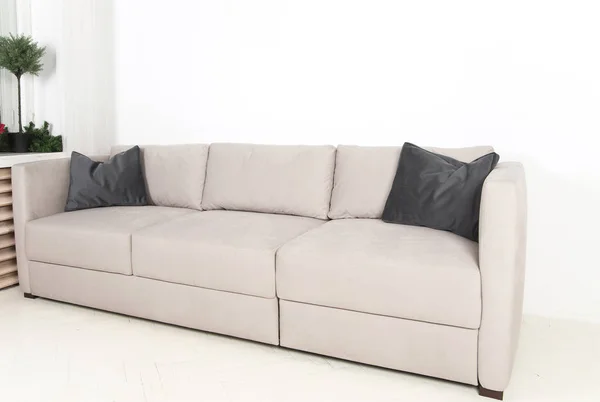 Clean sofa in the interior studio. 