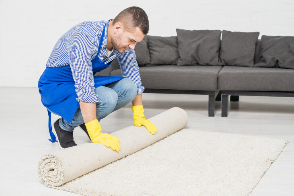 man cleaning his home